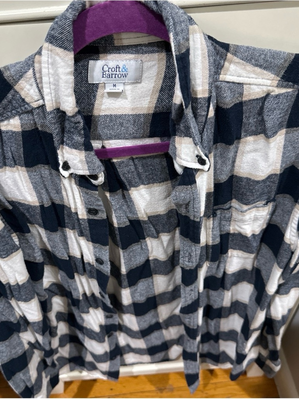 croft & barrow Navy and Cream Plaid Button-Down Shirt
